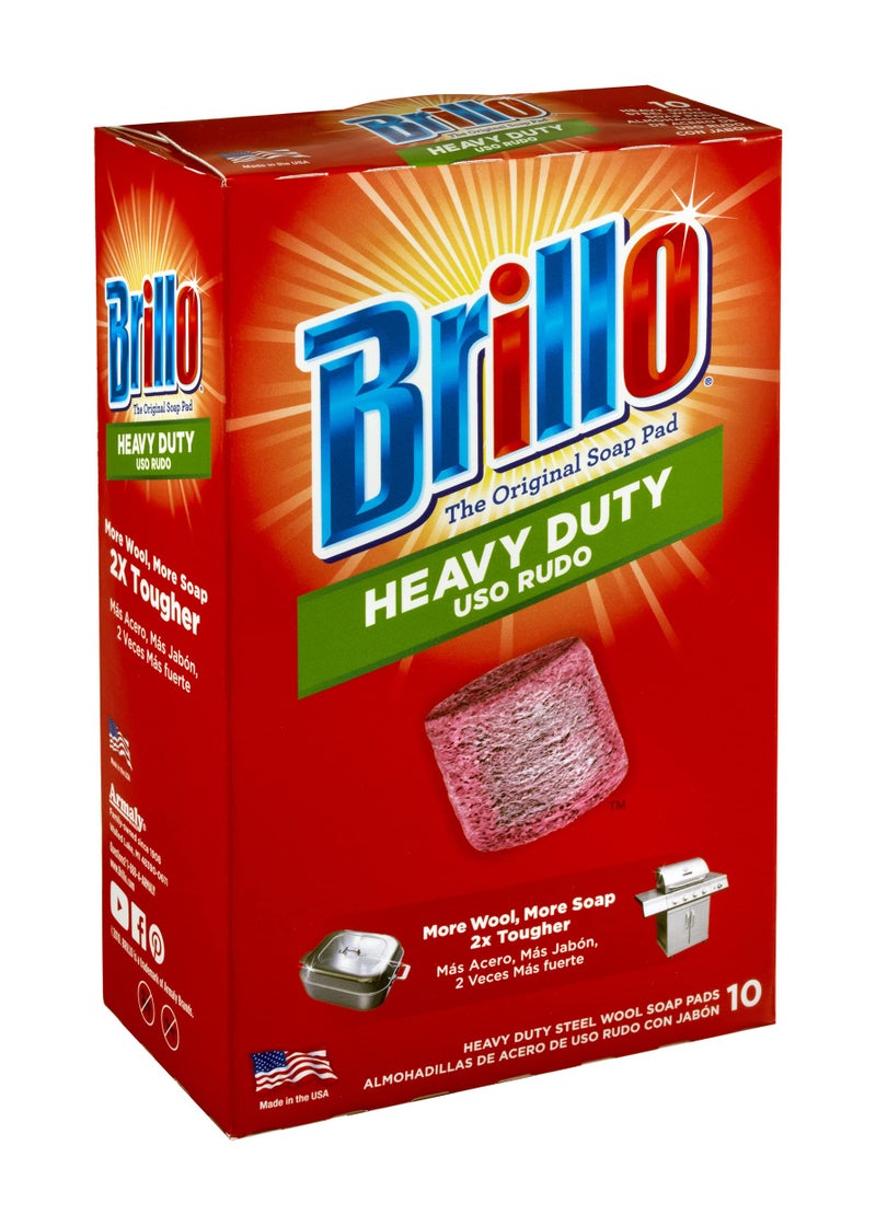 Brillo وسادات صابون الصوف الفولاذي الثقيل من بريلو، رائحة حمراء أصلية (ثقيل، 10 قطع (عبوة من 1)) - Image 3